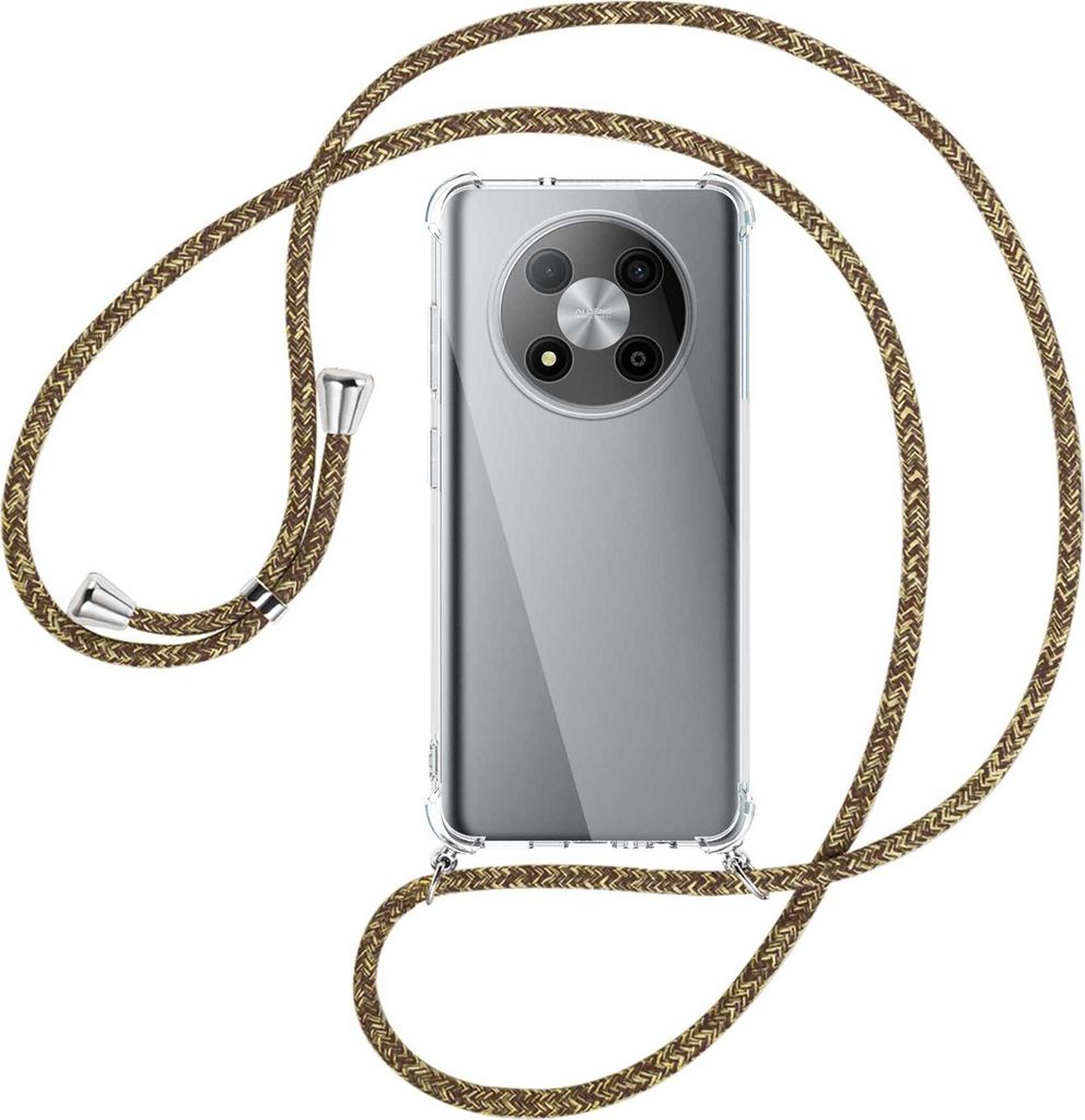 Handykette Backcover-Schutzhülle mit Band (Metall silberfarben) für ZTE Blade A73 5G (6.52'') - braun+beige