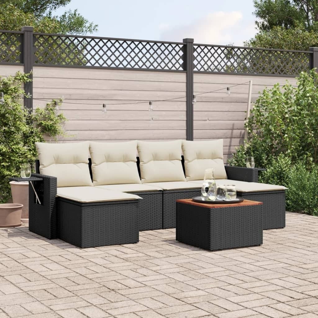 Design 7-tlg. Garten-Sofagarnitur mit Kissen Schwarz Poly Rattan, Gartensofas 2024 Neu