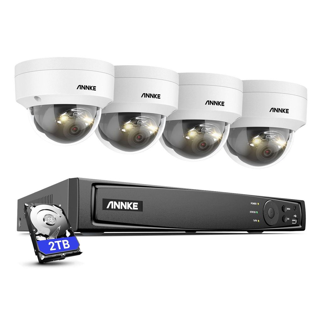 ANNKE 12MP PoE Überwachungssystem 8CH NVR Set mit 4x Dome Kameras, AI Personen- & Fahrzeugerkennung, Mikrofon, Smart Dual-Light Farb-Nachtsicht, I...