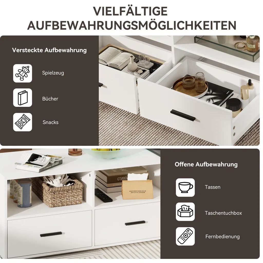 Table Basse avec Tiroir et Design Modulaire Extensible Noir et Blanc - 4