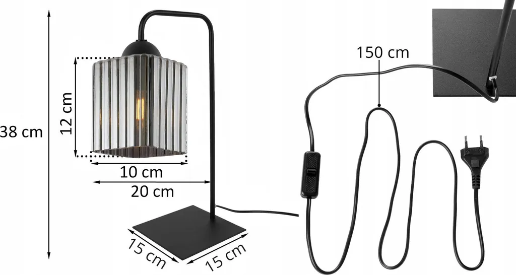 Lampada Riffle E27 Vetro Fumo - Qualità Artigianale e Design Cubico - 5
