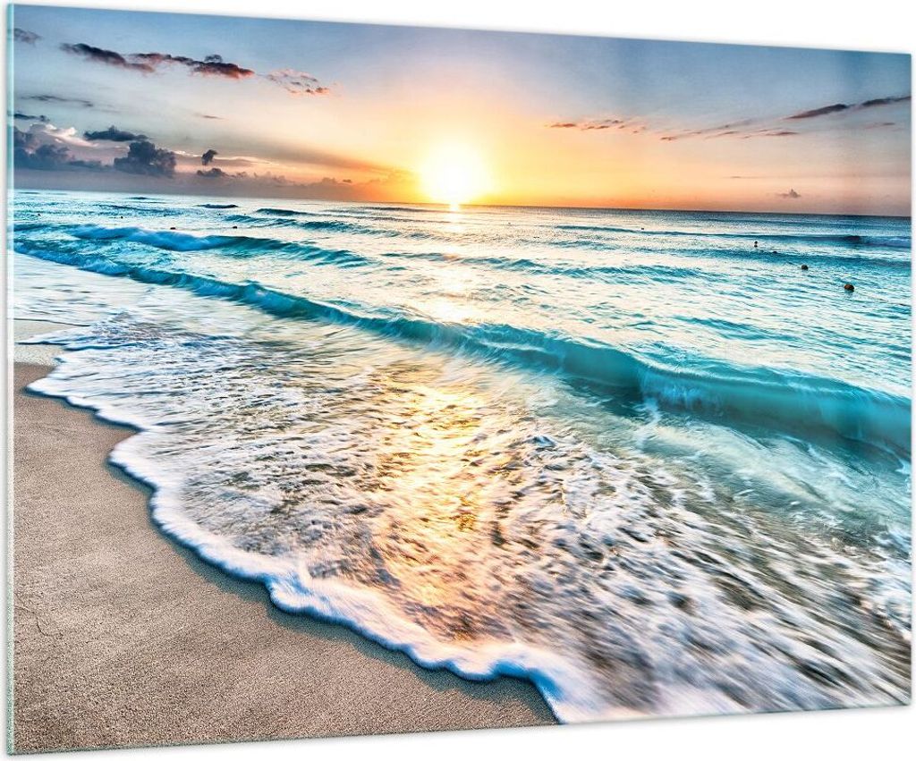 Bilder auf glas - Meer Welle Strand - 100x70cm - Glasbilder - Wandbilder - Kunstdruck - zum Aufhängen bereit - Wanddekoration aus Glas - Glas Bild...