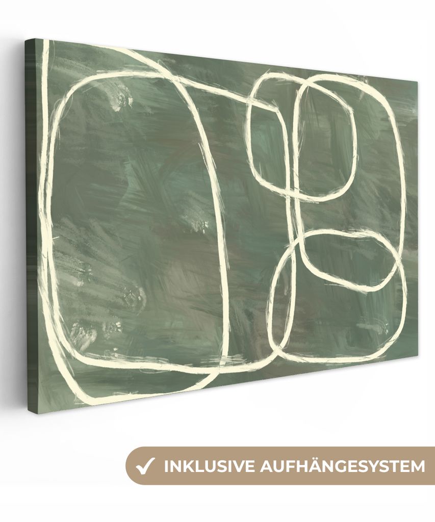 MuchoWow - Leinwandbilder - Abstrakt - Grün - Kunst - Modern, Wandbild, Wanddeko Bilder Wohnzimmer, 120x80 cm