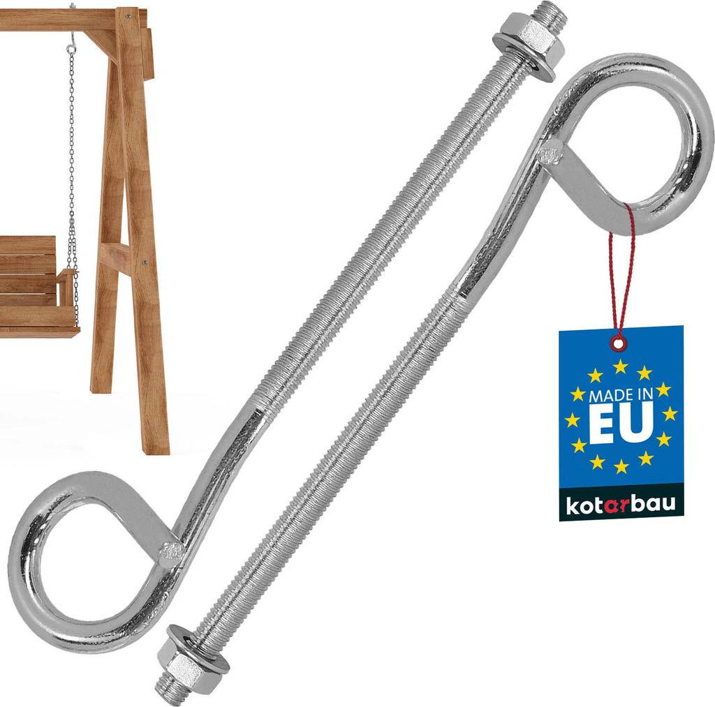KOTARBAU 2er Set Schaukelhaken Schraubhaken M8 170 mm Verzinkter Stahl Deckenhaken Haken zum Schrauben Schwerlasthaken Schaukel Haken