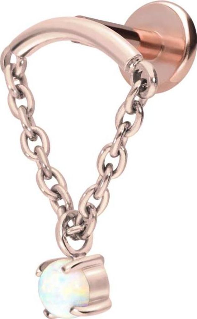 Ohrpiercing, Nasenpiercing Titan Labret mit Innengewinde BOGEN + KETTE + SYNTHETISCHER OPAL RoséGold Stablänge: 10mm | Stabstärke: 1,6mm
