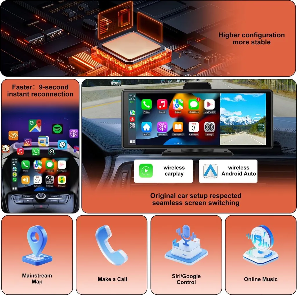 Adattatore Wireless CarPlay AuroraLink 2025 – Plug & Play, WiFi 5.8GHz, Per IPhone E Android, Compatibile Oltre 1000 Auto Dal 2016
