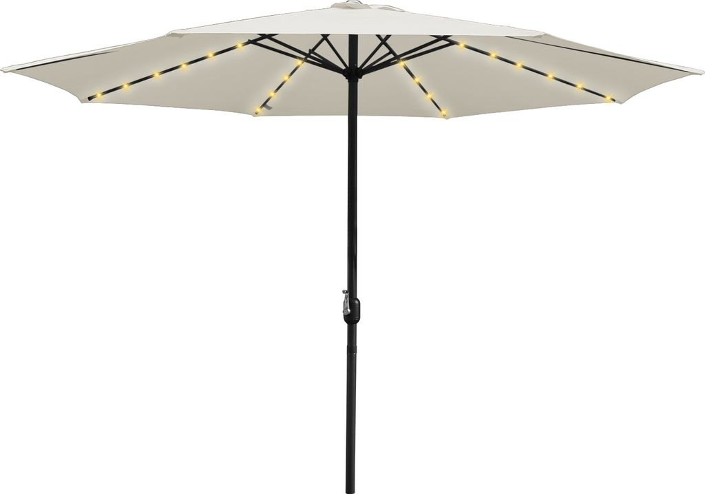 Clanmacy Sonnenschirm Rund,Kurbel Knickbar Eisen Balkonschirm Marktschirm,LED,350cm,Beige