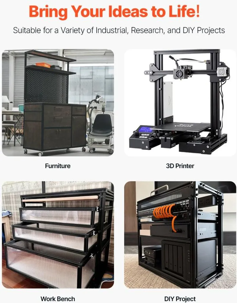 set di 5 profili in alluminio 1200 mm scanalatura a T 2040 - profilo in alluminio estruso, guida lineare anodizzata, profilo a scanalatura standard - per stampanti 3D, macchine CNC e incisioni laser fai da te, nero - 6
