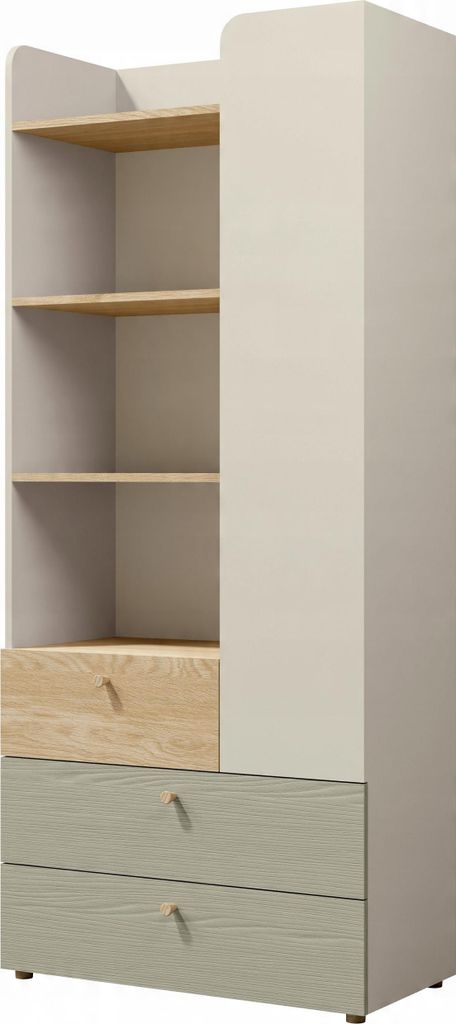 Tkmoebel Bücherregal Yuki 03 80 x 40 x 185 cm Grau Beige + Geölte Eiche + Eukalyptus