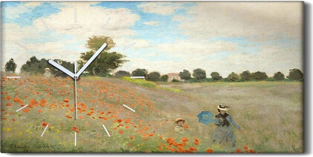 Küche Wohnzimmer Wand Leinwand Uhr Geräuschlos Kunstdruck 60x30 Mohnblumen - weiße Hände