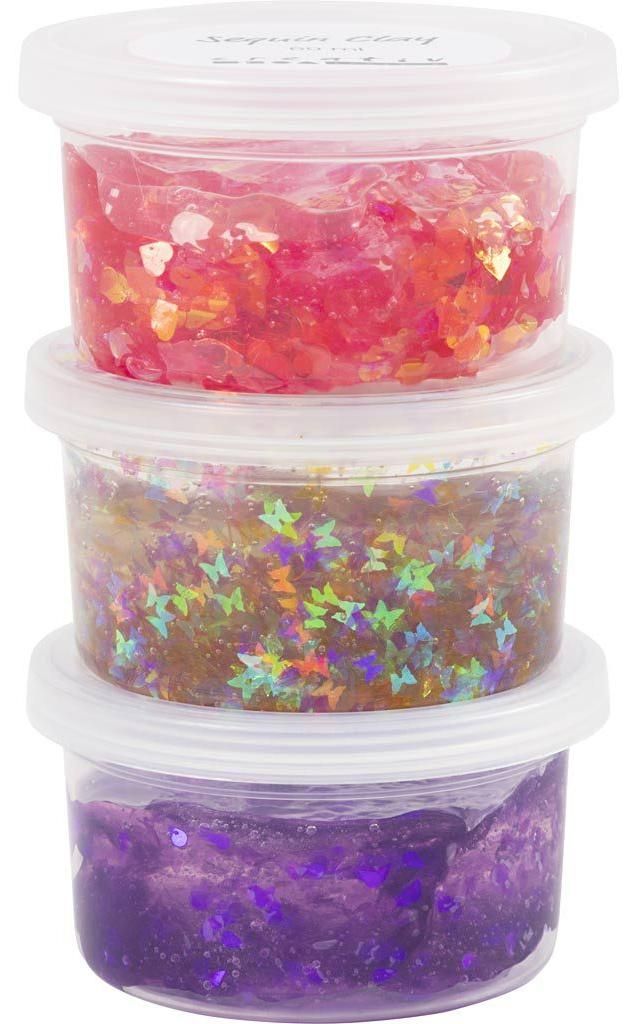 Creativ Company Modelliermasse Sequin Clay lila rosa 3x60g Basteln