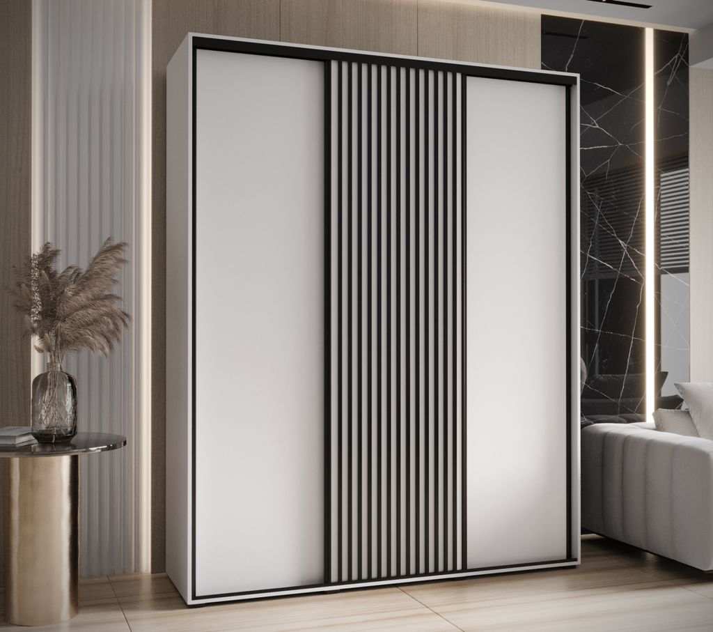 Kleiderschrank FIDELIA 1 - 200/60 cm, weiß/weiß/schwarz
