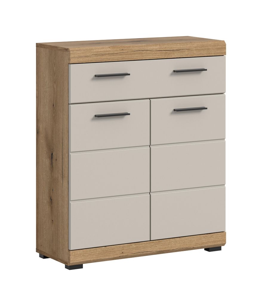 Unterschrank mit 1 Schublade & 2 Türen, robuste Hochglanz Front, Breite 88 cm, Evoak Oak/Kaschmir, furnling Scott