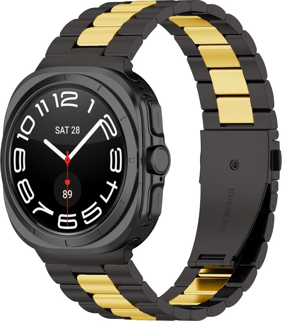 Für Samsung Galaxy Watch 8 / 8 Classic Three Bead Edelstahl Ersatz Smart Watch Arm Band mit Tool Schwarz / Gold