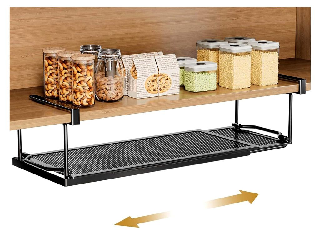 Unterregal Hängekorb aus Metall, verstellbar von 38-70 cm, Aufbewahrungskorb für Küche, Schränke, Schuhschränke und Kleiderschränke (Schwarz)