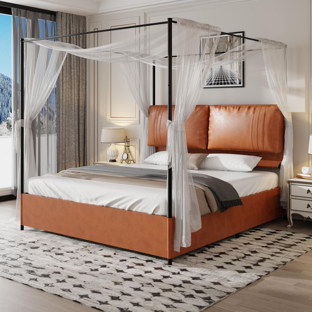 High-End-leichte Luxus Stil mit zwei Leder-Weich Kissen, ausgestattet mit 4 abnehmbaren, zweizweckigen Lederbett, kein Boxfeder 180*200