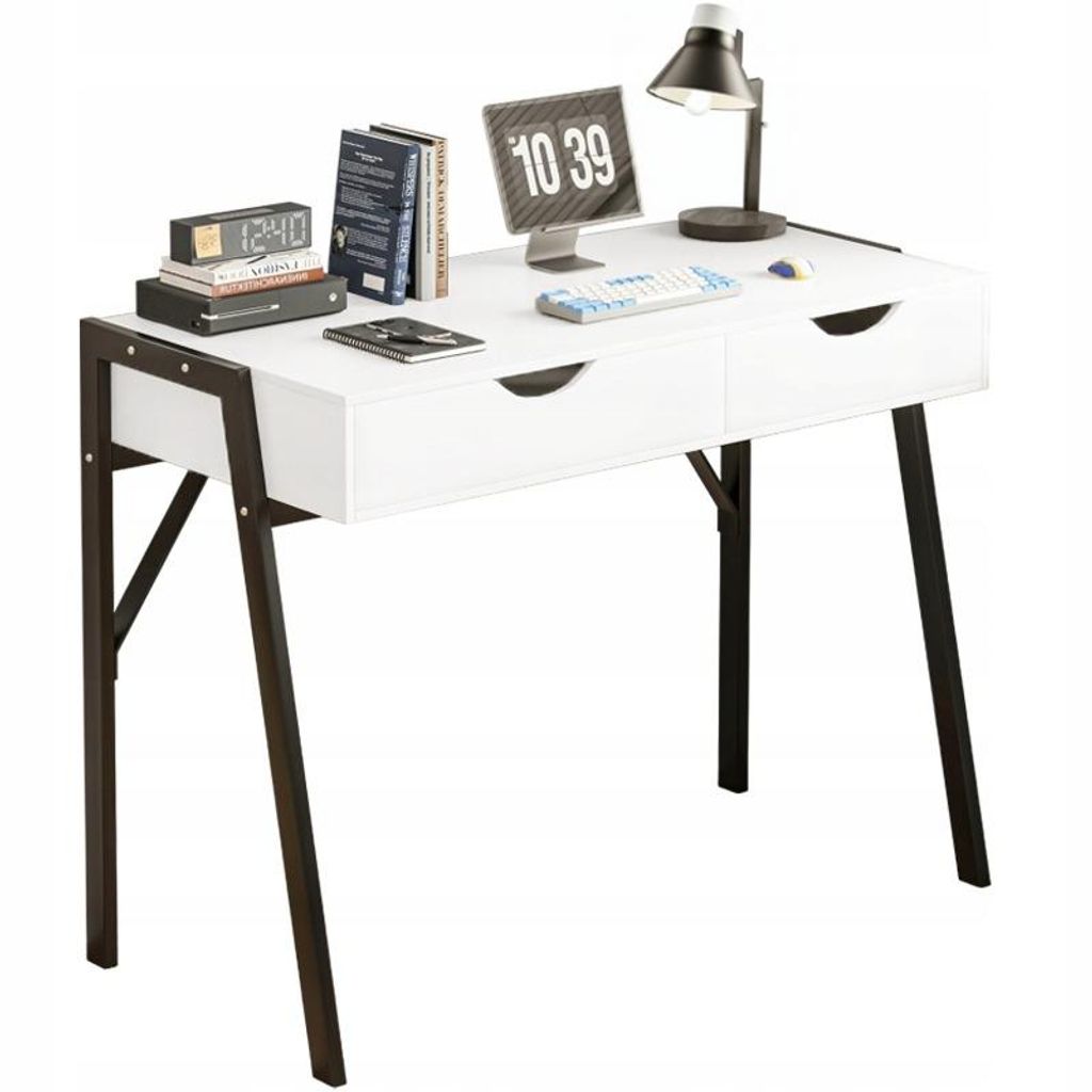 Scrivania bianca con cassetti su gambe nere premium 80 cm Immagine del prodotto 