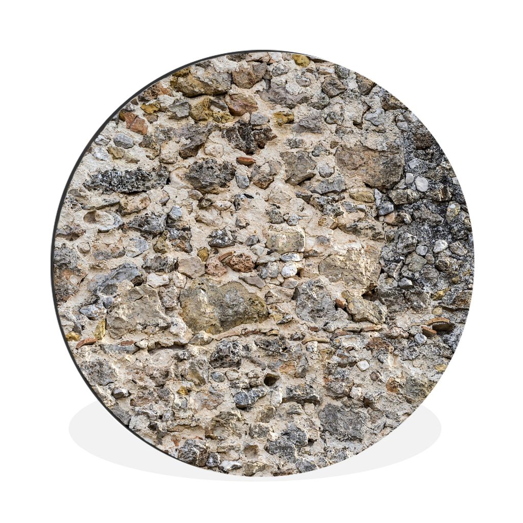 MuchoWow Aluminium Wandkreis Mittelalterliche antike Steinmauer Ø 90 cm Wanddeko Modern Wohnzimmer - Mauerkreis - Wandbilder - Runde Bild - Bild...