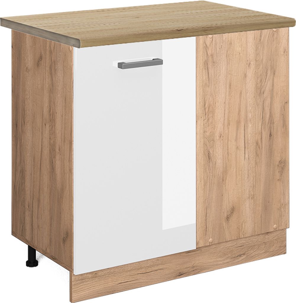 Eckunterschrank Vicco R-Line Weiß Hochglanz 86 cm , AP Eiche, Model 46503