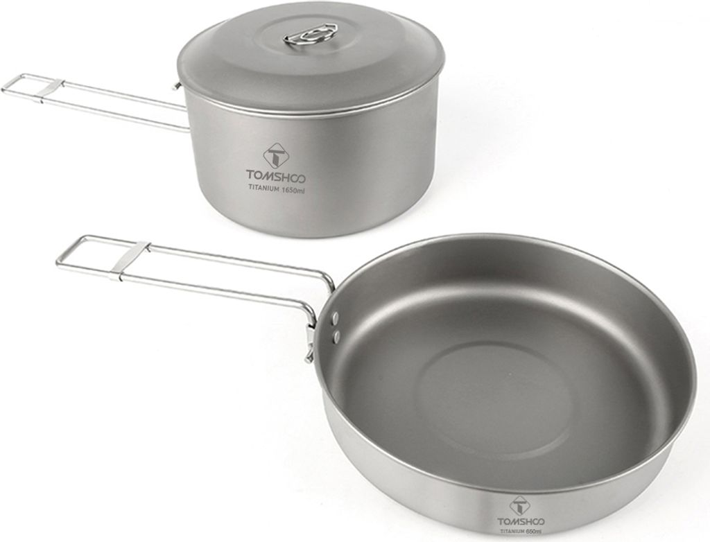 TOMSHOO Titan-Kochgeschirr-Set, Camping-Topf und Pfanne fuer Rucksackreisen und Camping