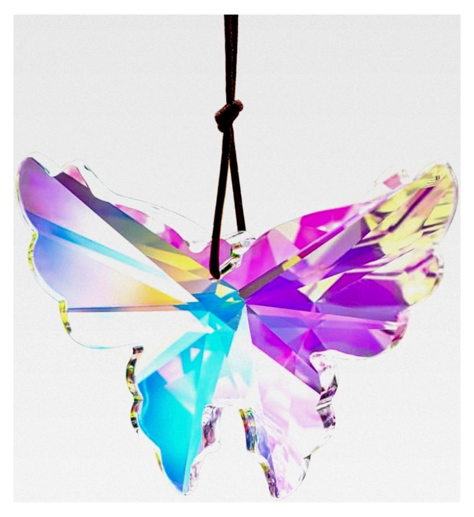 76 mm Kristall Hänge Schmetterlingsprisma Sonnenfänger, Regenbogen Glas Schmetterlings Sonnenfänger, AB Prisma Hängekristalle für Fenster, Gar...