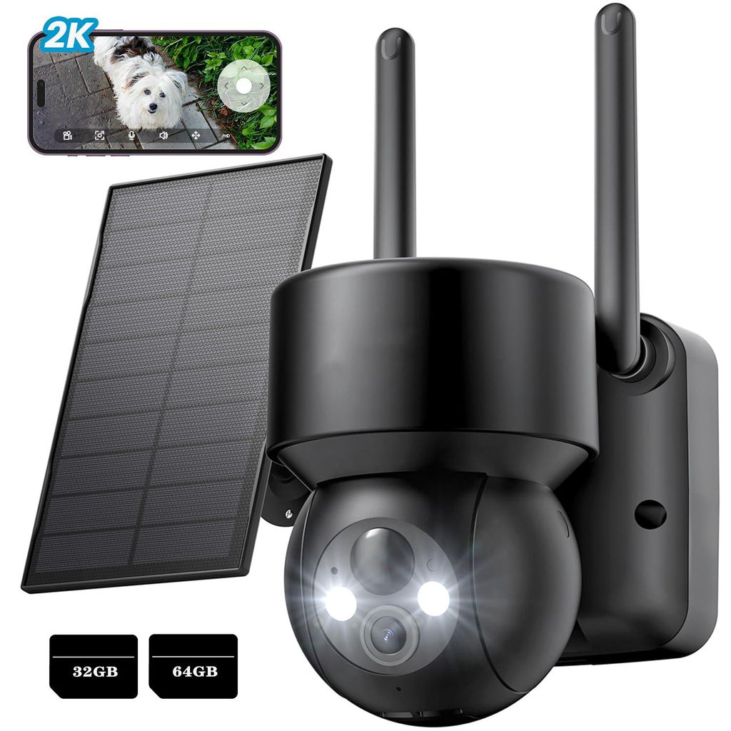 Überwachungskamera Aussen Akku Solar 2K Kamera Überwachung Aussen WLAN Outdoor kabellos 360 Grad PTZ PIR Bewegungsmelder Farbnachtsicht mit 32G &...