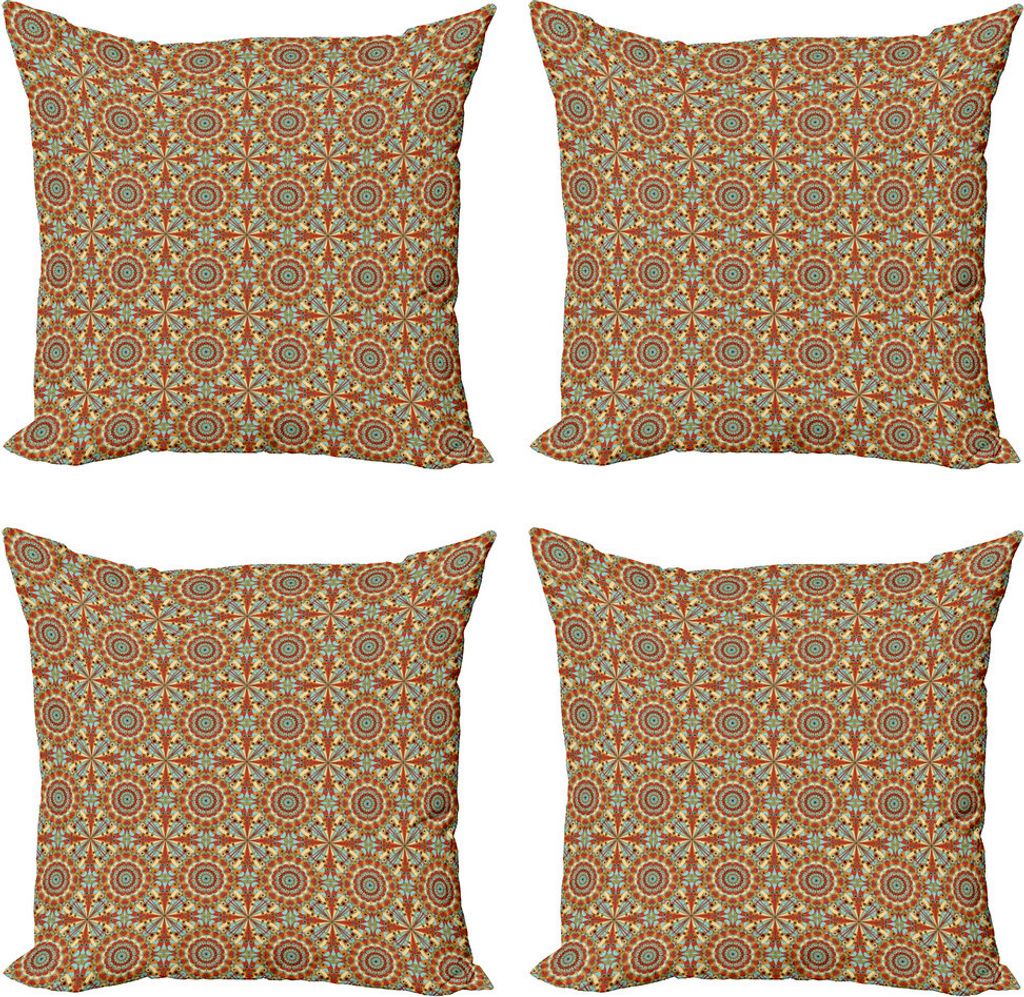 ABAKUHAUS Retro Kissenbezug Set (4 Stück), Eastern Bohem Muster, Moderner Doppelseitiger Digitaldruck, 45 cm x 45 cm, Mehrfarbig
