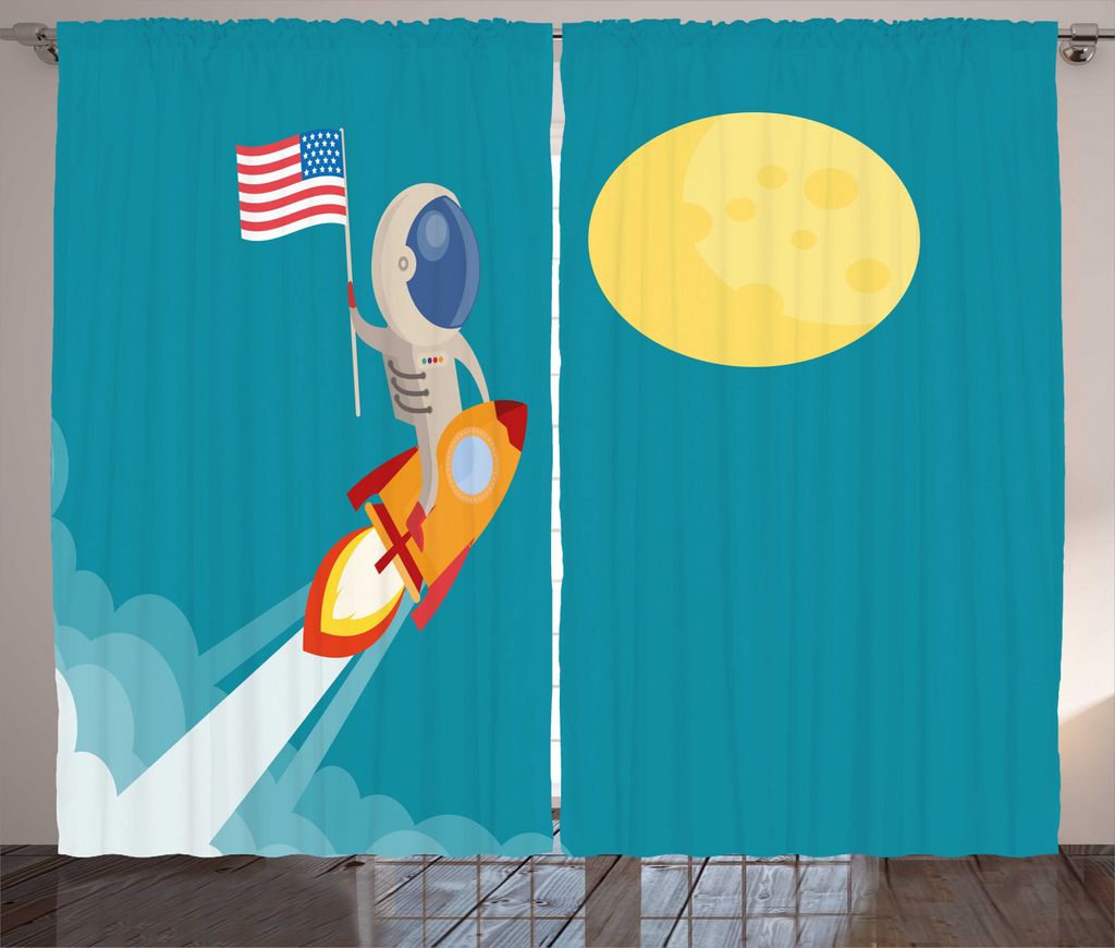 ABAKUHAUS Ausländer Rustikaler Vorhang, Astronaut Fliegen zum Mond, Wohnzimmer Universalband Gardinen mit Schlaufen und Haken, 280 x 245 cm, Sea B...