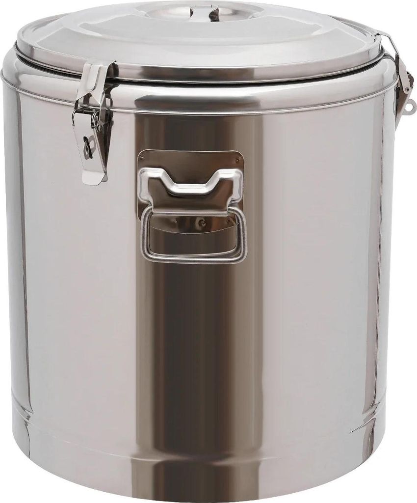 Lebensmittelwärmer / Thermobehälter aus Edelstahl - Isolierter Eimer - Fassungsvermögen 32 L - Rund - Mit Deckel - Silber