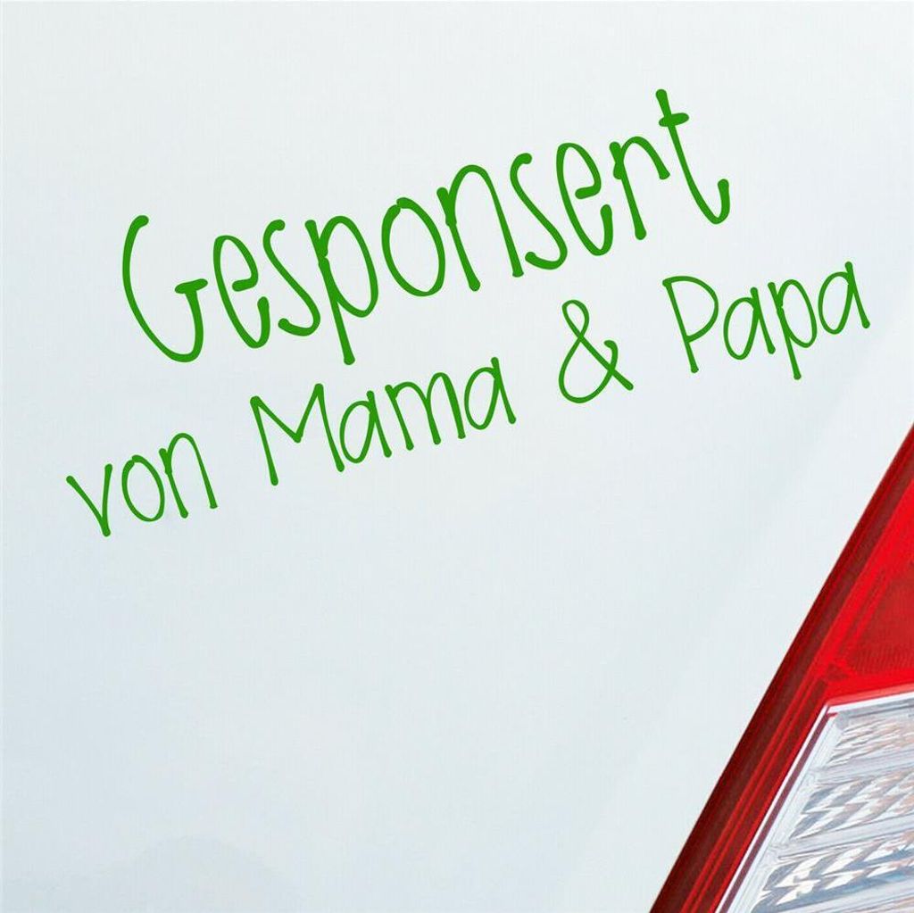 Auto Aufkleber Gesponsort von Mama & Papa Schriftzug KFZ Car 19x8 cm Hellgrün Sticker Heckscheibenaufkleber