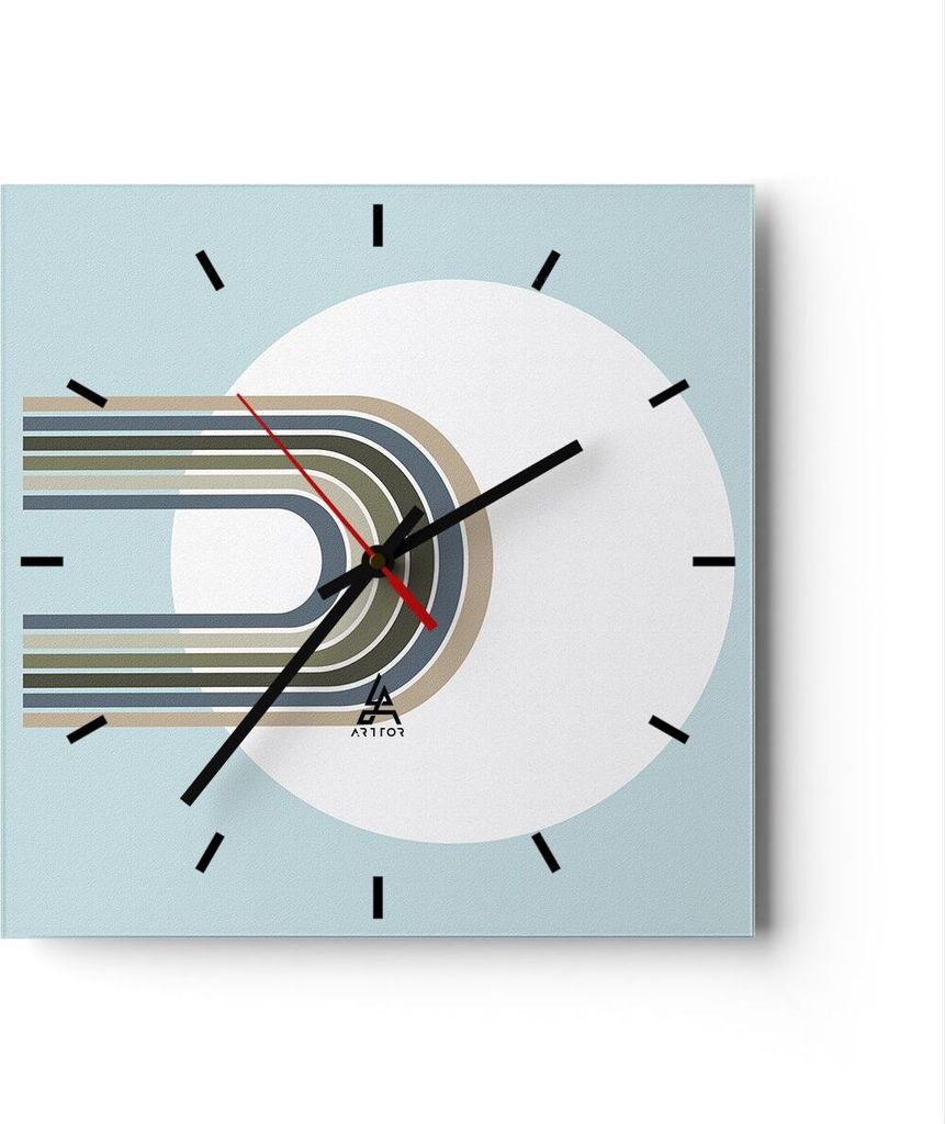 Wanduhr - Quadrat - Glasuhr - Formen Rad Linien - 40x40cm - Produktbild 