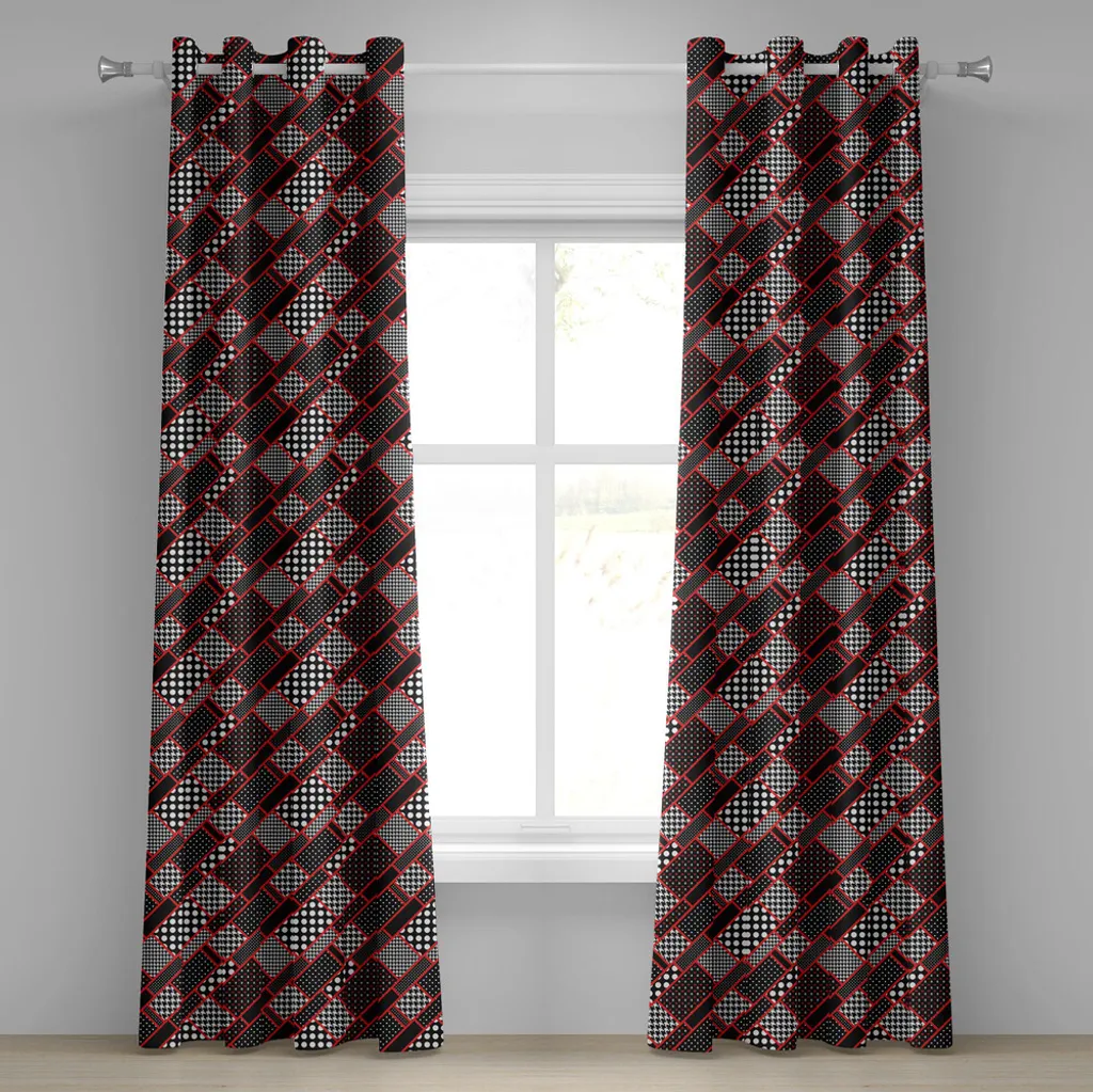 ABAKUHAUS Rideau à œillets 280x245cm motifs géométriques rouge et noir