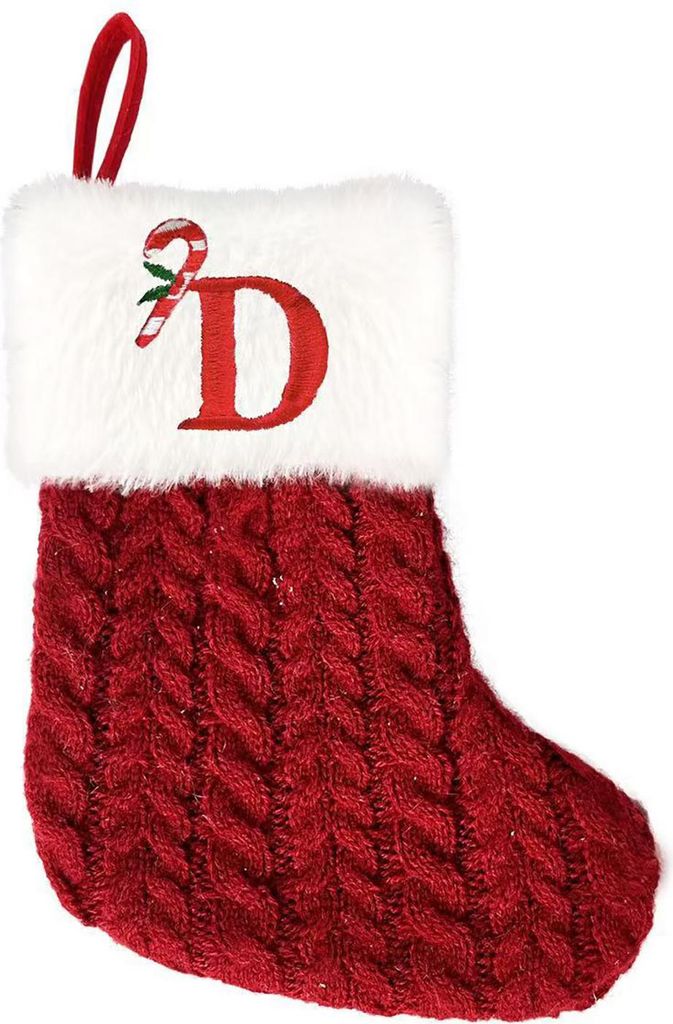 Weihnachtsstrümpfe, dekorative Buchstaben, gestrickte Socken, hängende Dekoration, einfach aufzuhängen, festliche Weihnachtsbaumdekoration