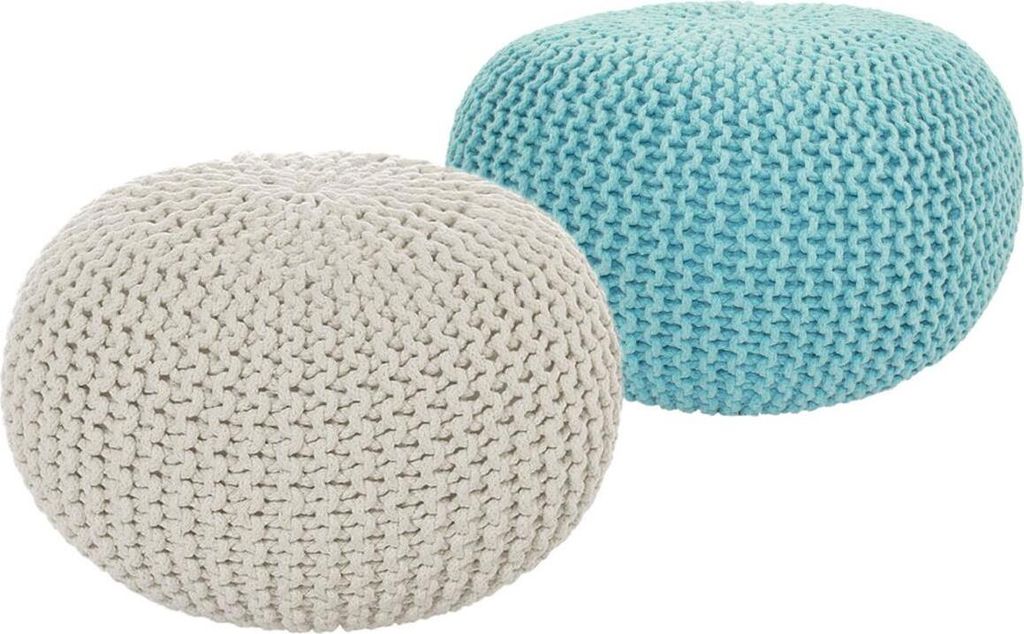 Soma Sitzhocker Pouf Hocker SET 2 Stück Grobstrick-Optik Ø 55 cm, H 37 cm (BxHxL) 55 x 37 x 55 cm natur & mint