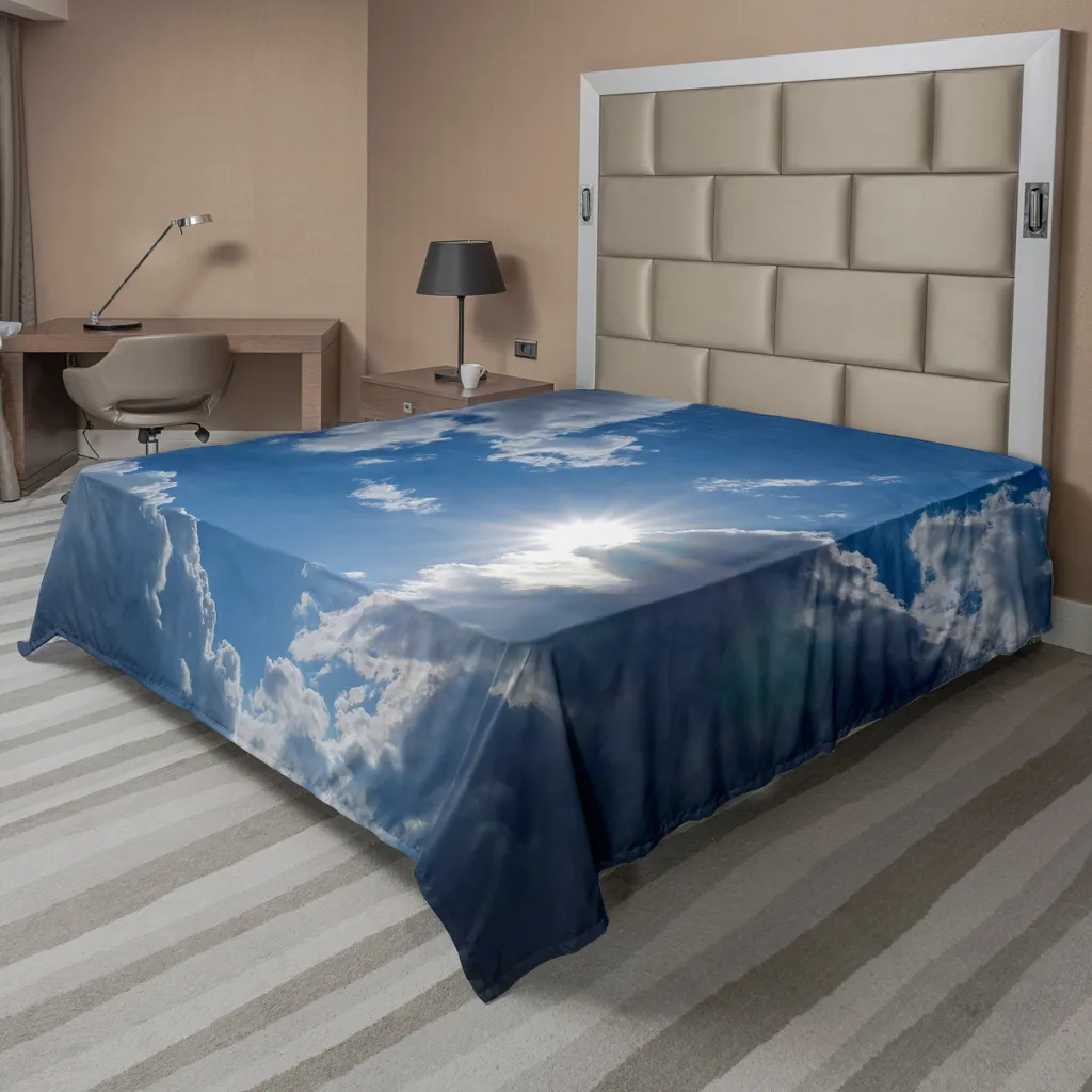 Drap de lit plat ABAKUHAUS paysage ciel et soleil gris bleu 275x260 cm