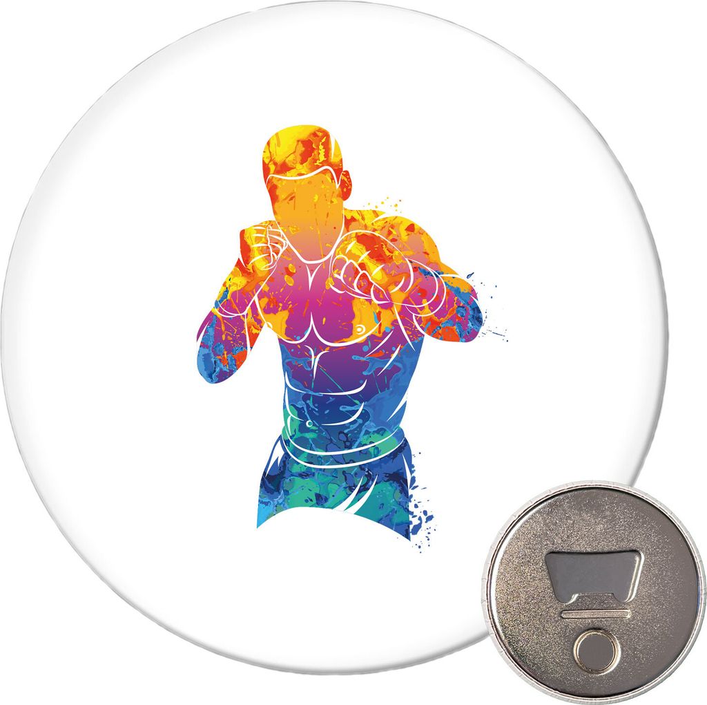 Huuraa Magnet Boxer Spieler bunte Silhouette 59mm Kühlschrankmagnet rund Flaschenöffner Geschenkidee