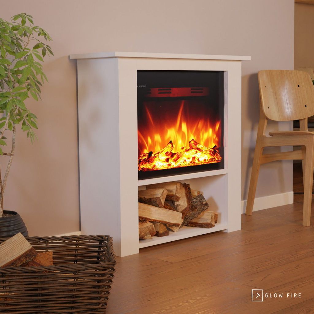 Glow Fire Elektrokamin 'Thebe' | LED Standkamin in weiß mit Heizung (1500 W) | HxBxT: 85x86x30 cm