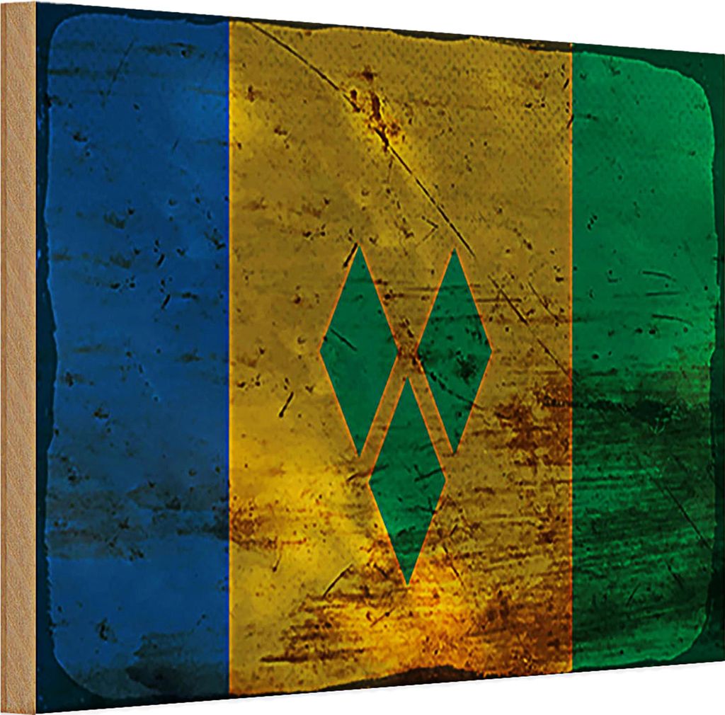 Holzschild Flagge Saint Vincent Grenadinen 30x20cm Rost
