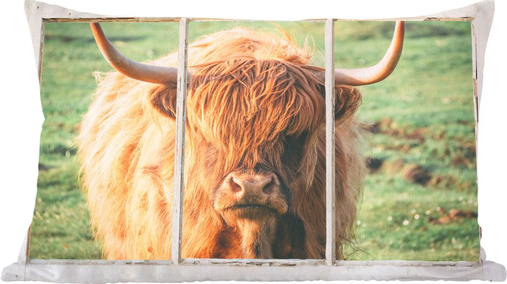 MuchoWow Zierkissen Sofakissen Wohnzimmer Dekokissen 50x30 cm Schottische Hochlandrind - Natur - Ansicht - Wohnzimmerdekoration - Polster mit Photo