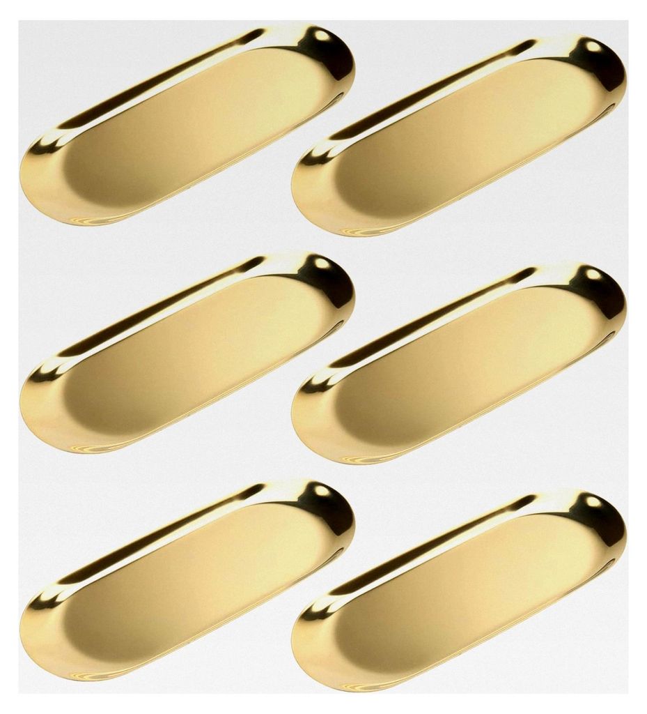 6 Stück Serviertablett Gold, Servierteller aus Edelstahl, Dekotablett in ovaler Form, Teller für Kosmetik und Schmuck (23x9.5 cm)
