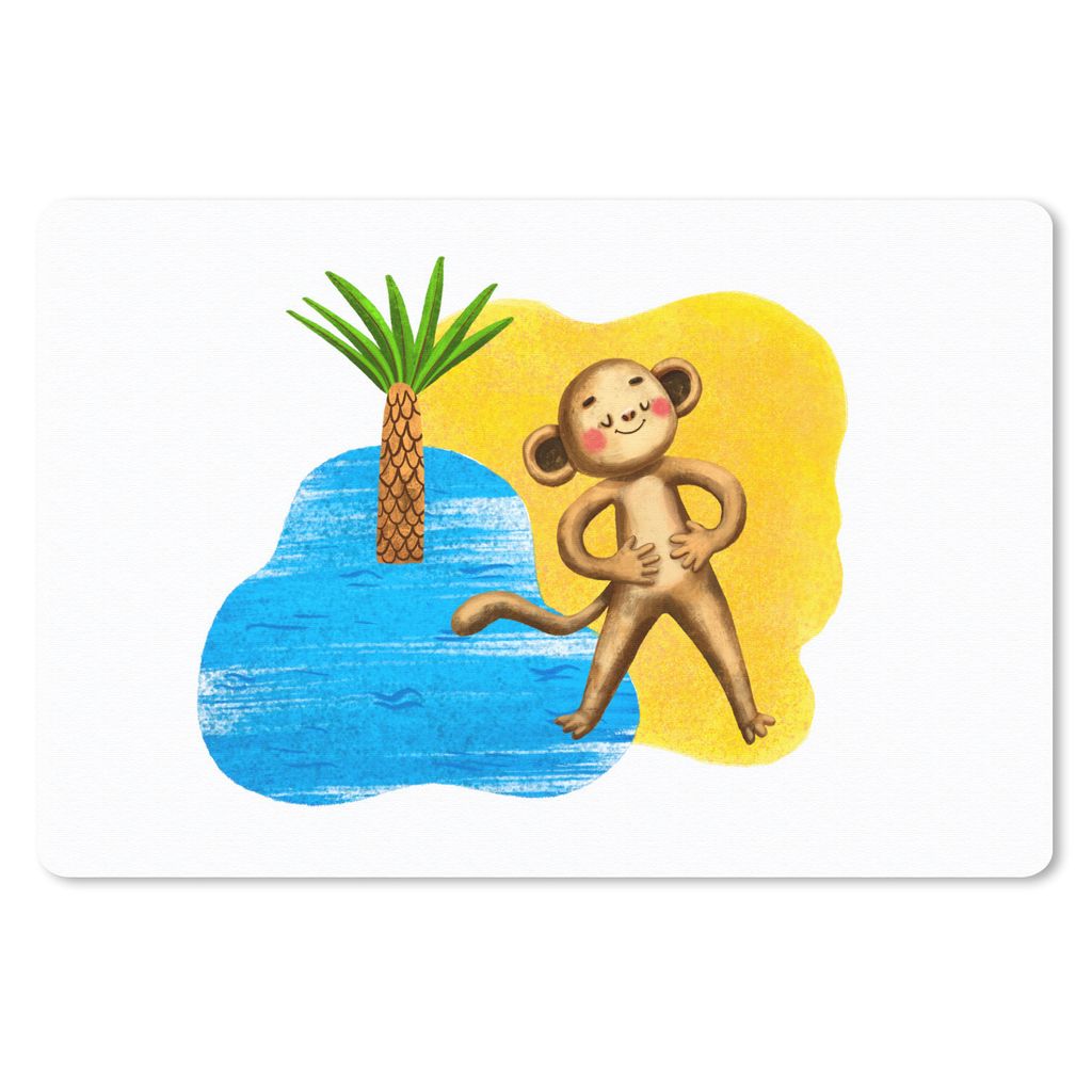 MuchoWow Schreibtischunterlage Affe - Strand - Palme - Meer 60x40 cm - XXL Mauspad - Großes Mauspad