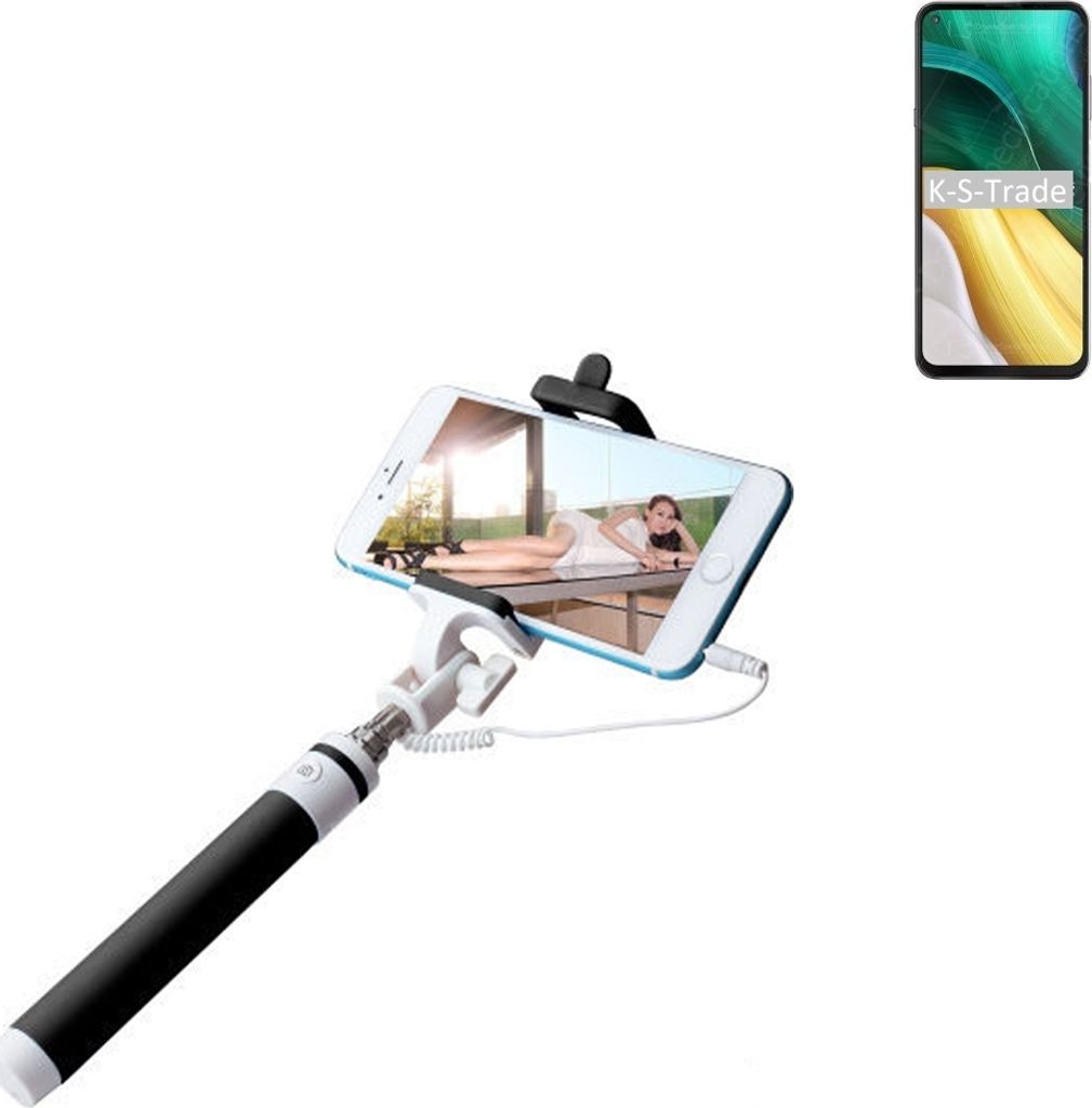 K-S-Trade Selfie Stick kompatibel mit HiSense Infinity H50 Selfiestick kabelgebunden Monopod mit Kabel Stab Stange Selfportrait Handheldstick schwarz