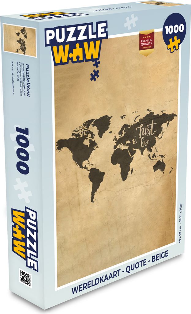 MuchoWow Puzzle 1000 Teile Weltkarte - Zitat - Beige - Spielzeug - Alt und Jung - Spiele - Puzzeln