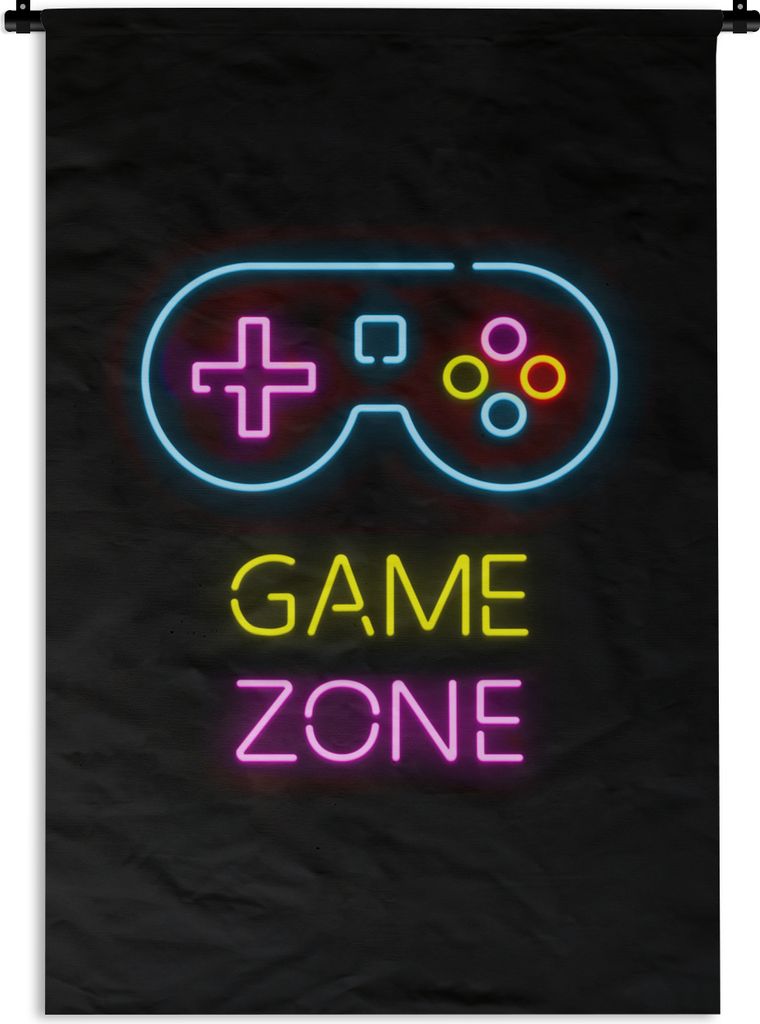 MuchoWow Wandteppich Wandbehang Controller - Spiel - Neon - Schwarz - Zitate - Spielzone 120x180 cm Tapisserie Dekoration Wandtuch - Schlafzimmer...