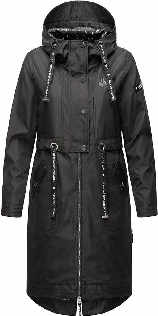 Navahoo Damen Mantel Übergangs Jacke Lang Parka Freizeit Casual Kapuze Josinaa Schwarz Gr. 34 - XS