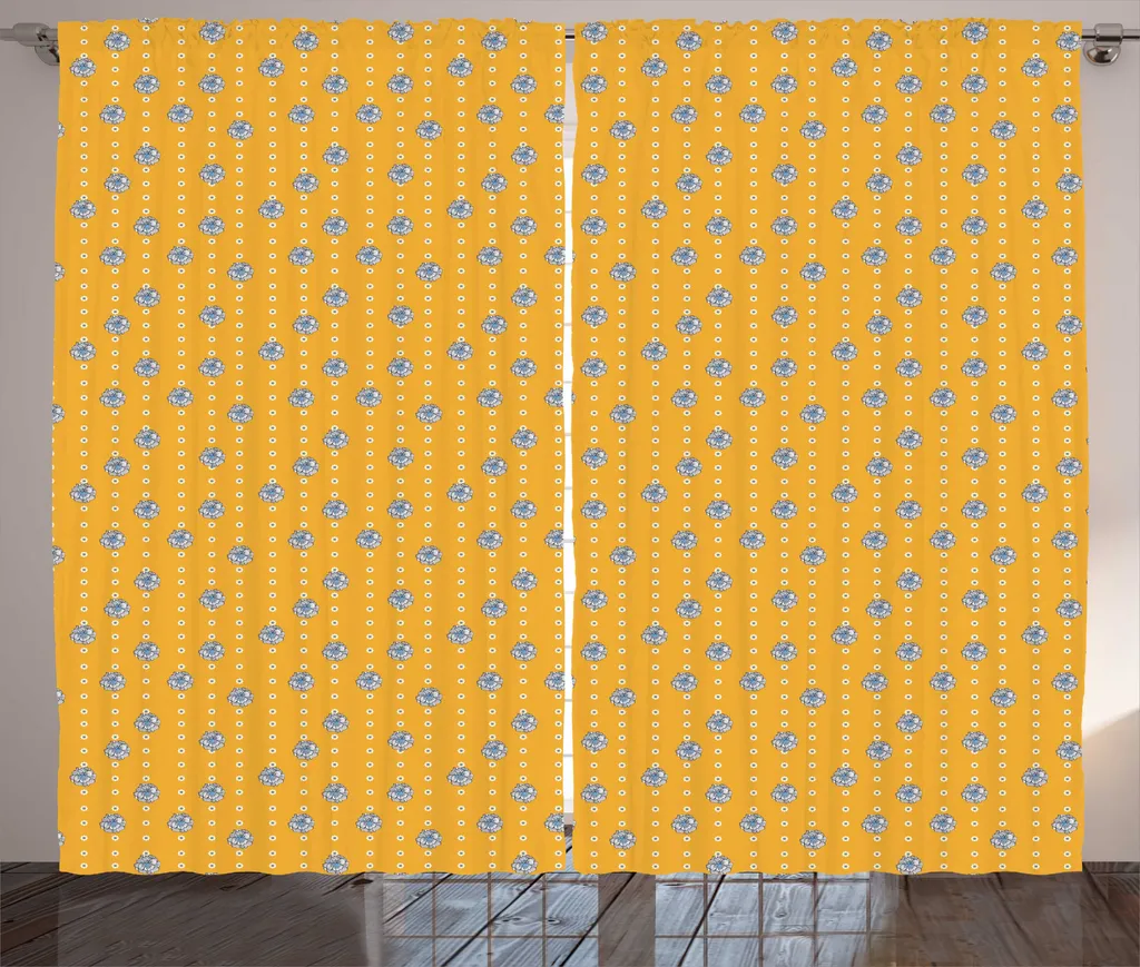 Rideaux à fronces ABAKUHAUS à fleurs bleues et marigold 280 x 225 cm