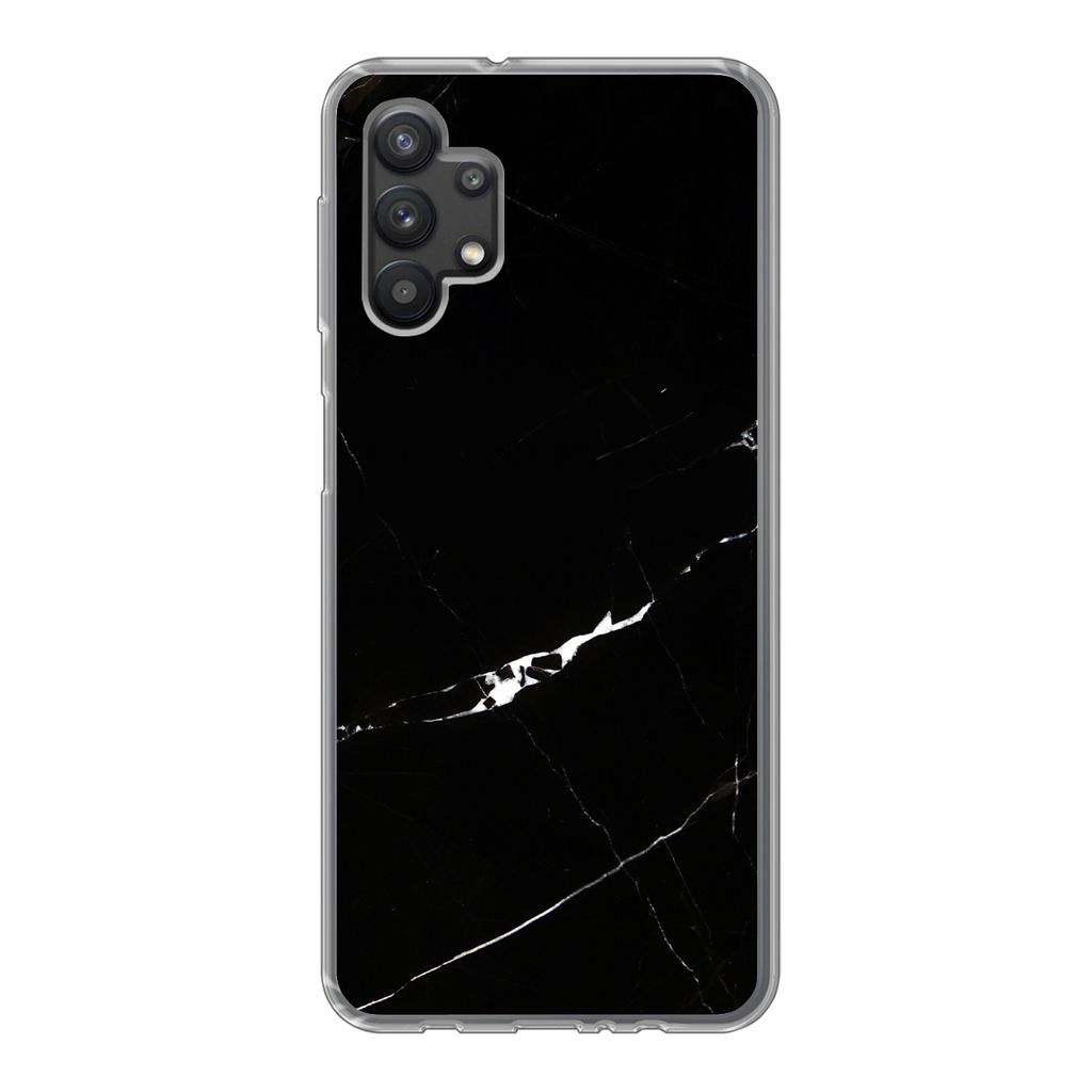 MuchoWow Handyhülle Schutzhülle Hülle für Samsung Galaxy A32 5G Marmor - Schwarz - Natursteine Silikon Softcase Handy Hülle - Softcase