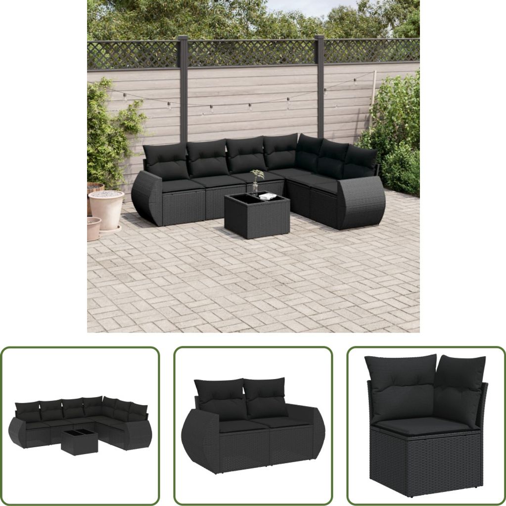 The Living Store 7-tlg. Garten-Sofagarnitur mit Kissen Schwarz Poly Rattan