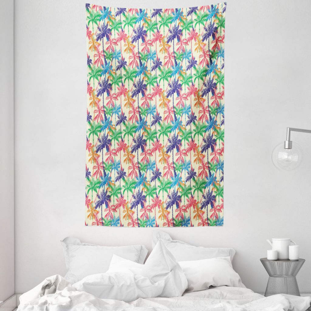 ABAKUHAUS Tropisch Wandteppich und Tagesdecke, Vibrant Tropic Palmen aus Weiches Mikrofaser Stoff Waschbar ohne Verblassen Digitaldruck, 140 x 230 ...