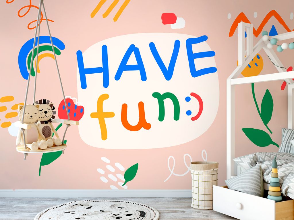 Vlies Fototapete für Kinder Spruch 400x280 cm Tapeten Wandtapete XXL Have Fun haben Spaß bunt wie gemalt e-A-10065-a-a